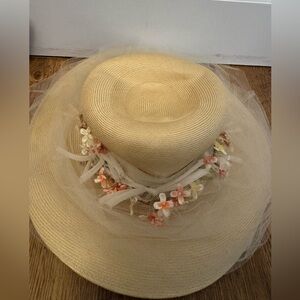Kurt Jr By Tom Hann Vintage Straw Hat Flower Bow Accent Statement Church